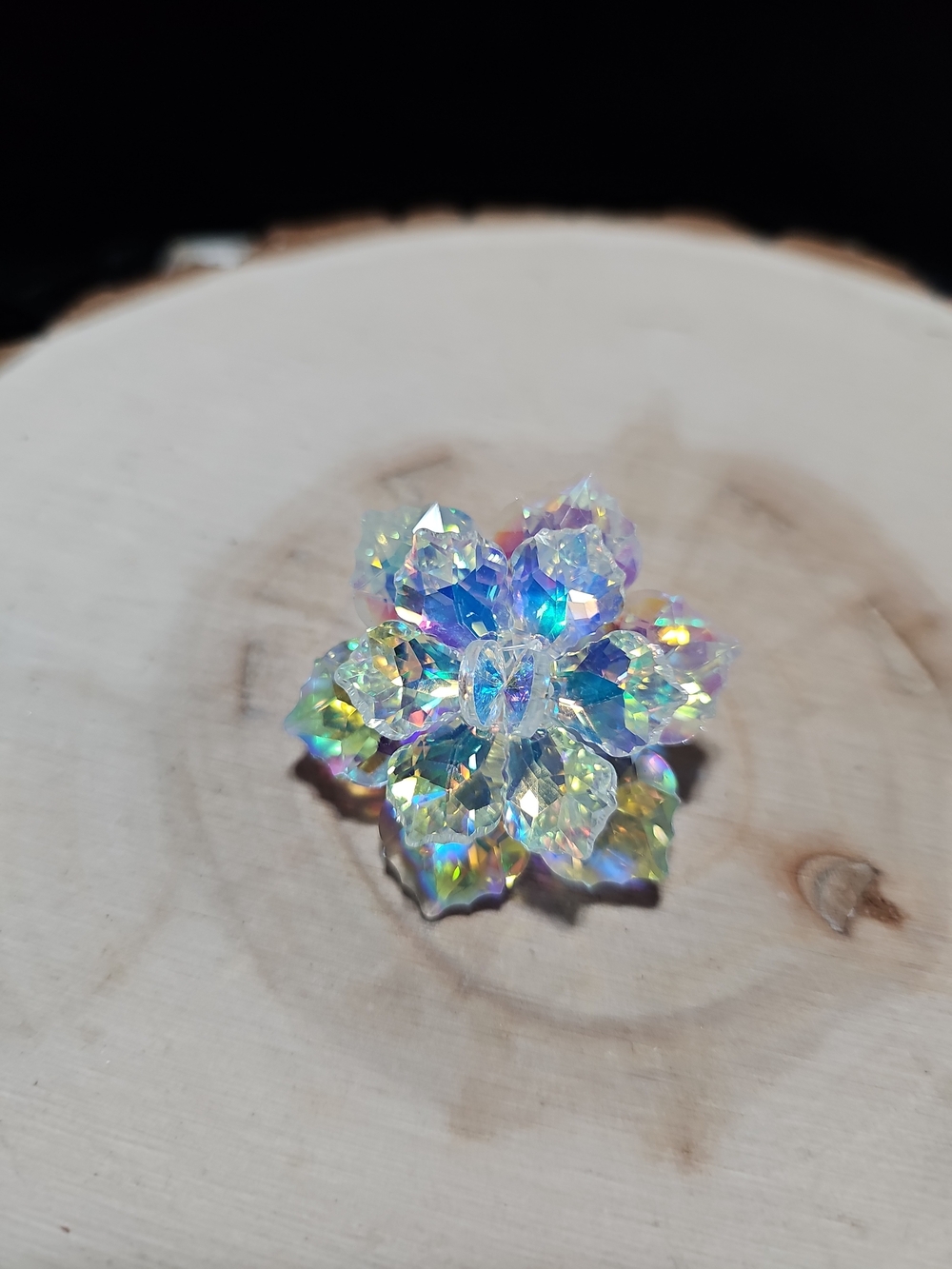Aurora Borealis Crystal Flower Ring - Clear Iridescent